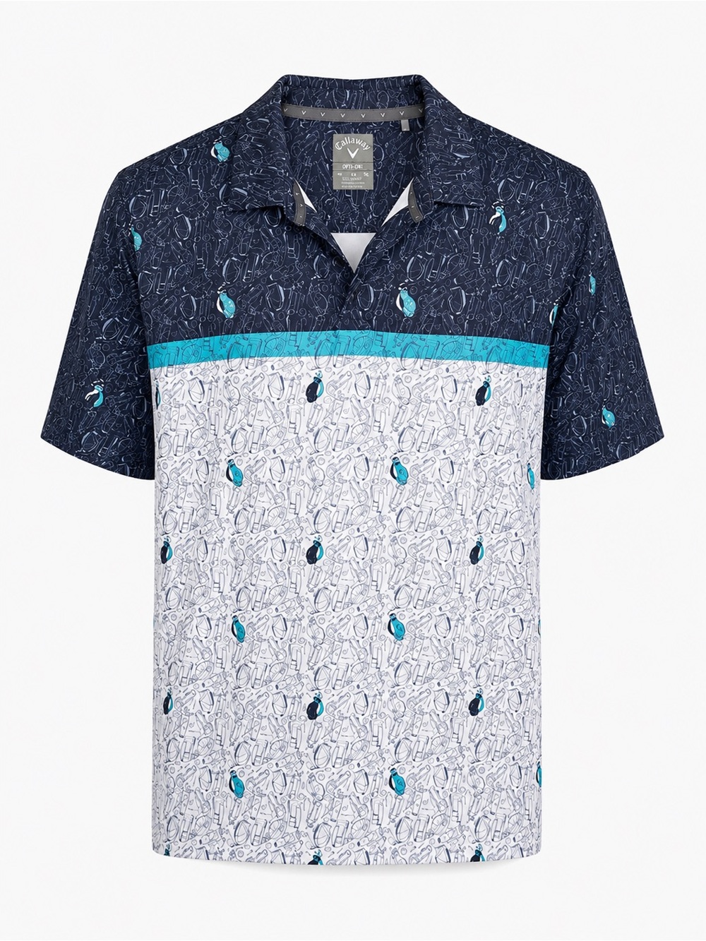 Size XL Callaway Men’s Golf Polo Shirt Navy White Opti Dri Golf Club Print